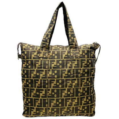 Fendi Handbag Zucca Tote Bag Nylon Brown 7Va196 Ff Skull Kn-13038