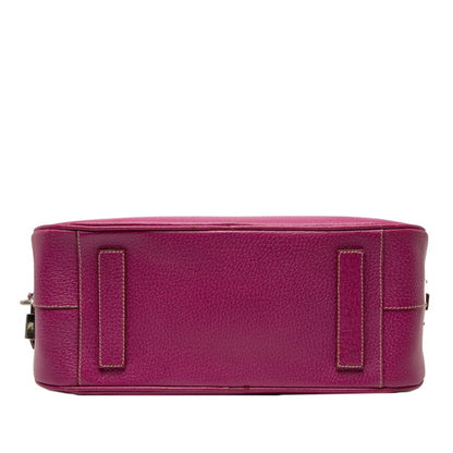 Prada Triangle Logo Plate Handbag Pink Leather