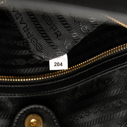 Prada Triangle Logo Plate Tote Bag Shoulder 1Bg158 Black Canvas Leather