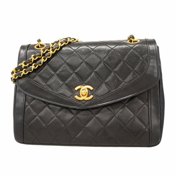 Chanel Shoulder Bag Matelasse W Chain Lambskin Black