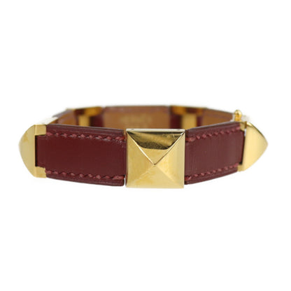 Hermes Hermes Medor Studs Bracelet Leather Red Gold ?V Engraved Metal Fittings Vintage