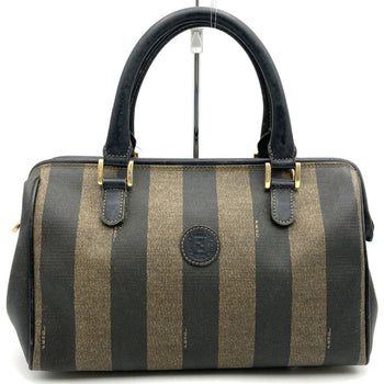 Fendi 259022 Boston Bag Handbag Black Brown Leather
