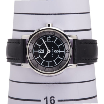 Bvlgari Solotempo Date Watch St29S Quartz Movement Black Dial Stainless Steel Leather
