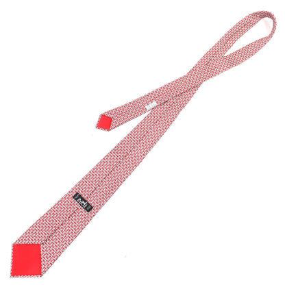 Hermes 5265 Sa 100% Silk Geometric Print Cravat Tie In Red With Box