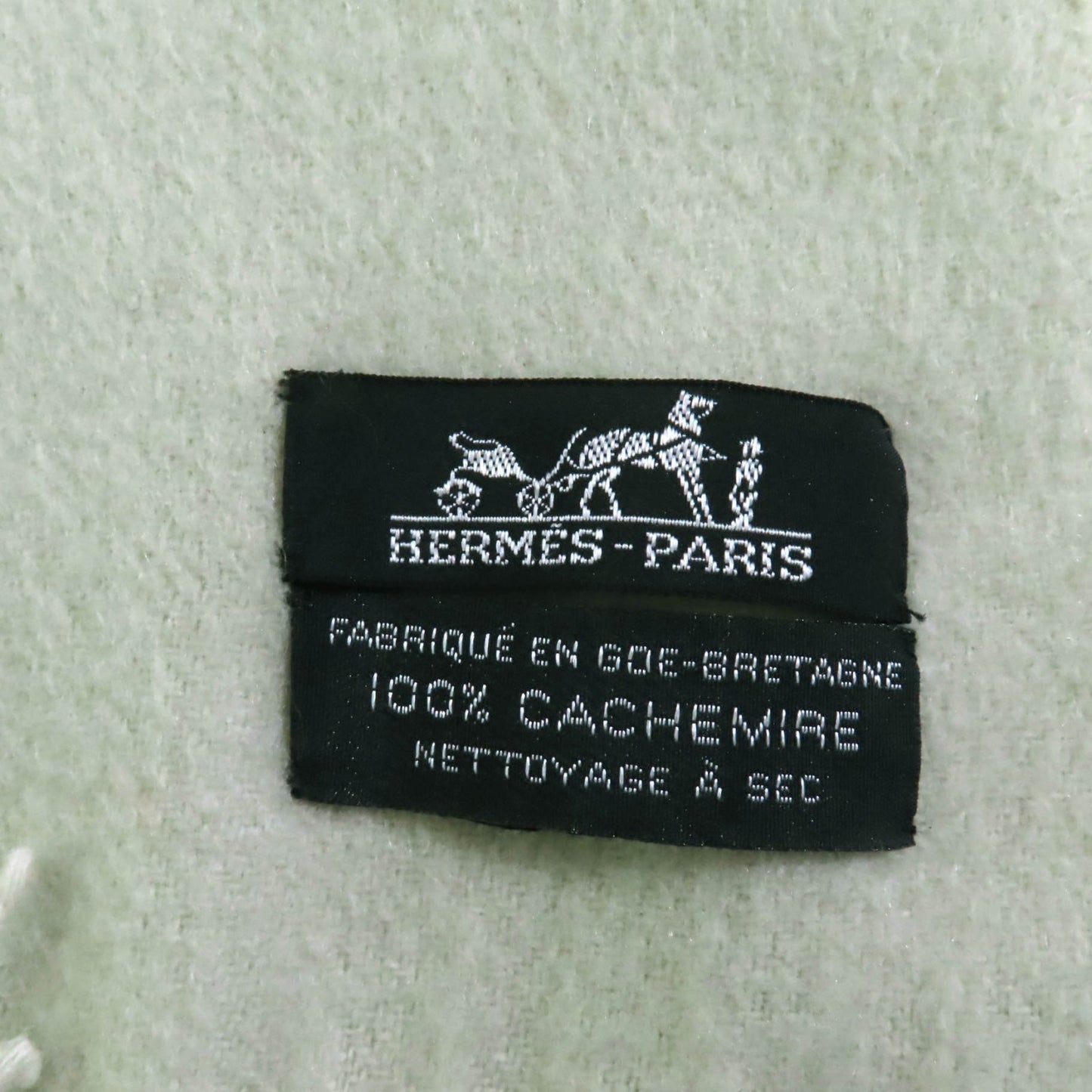 Hermes 100% Cashmere Stole/Shawl In Light Green With Embroidered Logo And Fringe