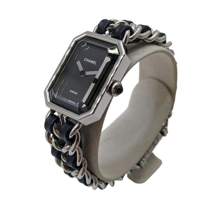 Chanel Premiere Silver Ss Black Dial M-L S Metal Fittings Leather Quartz H0451 Wristwatch