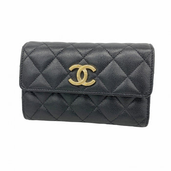Chanel Matelasse Tri-Fold Wallet In Caviar Leather