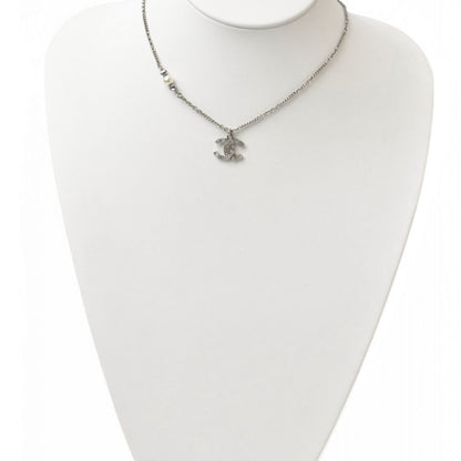 Chanel Necklace Pendant 2Way Chanel Coco Mark Cc Rhinestone Pearl Motif Silver 20A