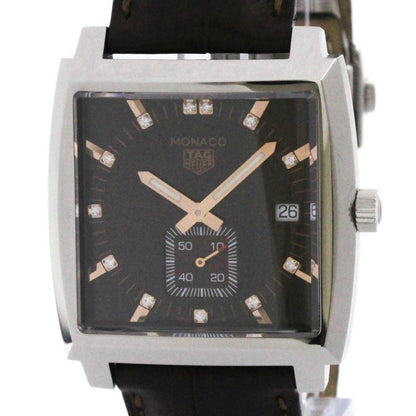 Tag Heuer Monaco Diamond Steel Leather Quartz Watch Waw131E