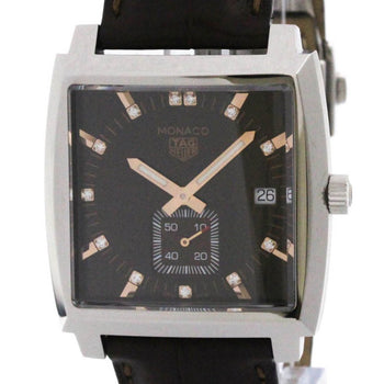 Tag Heuer Monaco Diamond Steel Leather Quartz Watch Waw131E