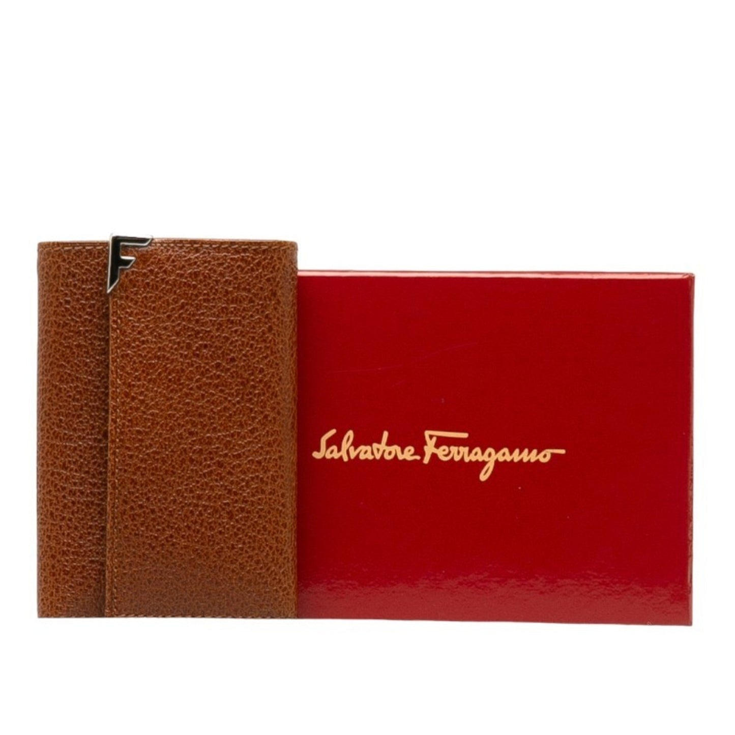 Salvatore Ferragamo F Metal Fittings Key Case 6-Fold Billfold 228105 Brown Leather