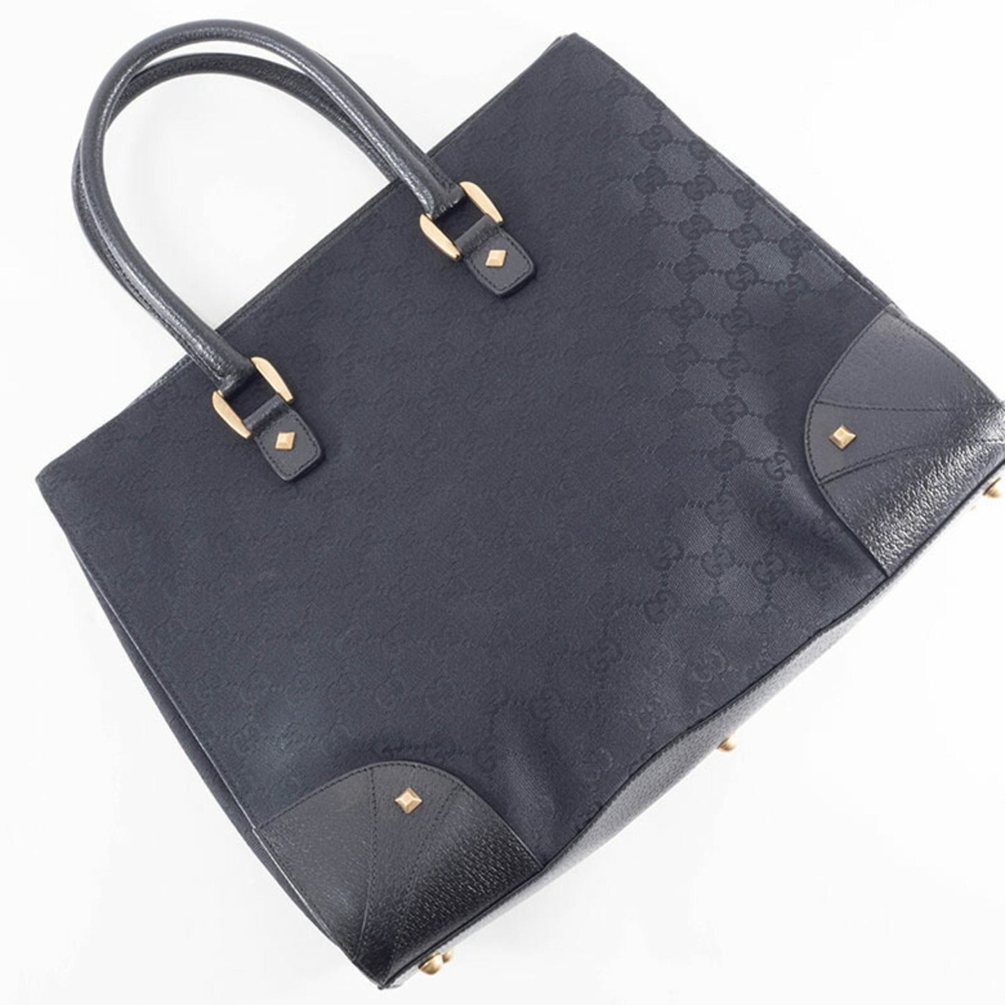 Gucci Gg Canvas Tote Bag 120897 In Black Leather