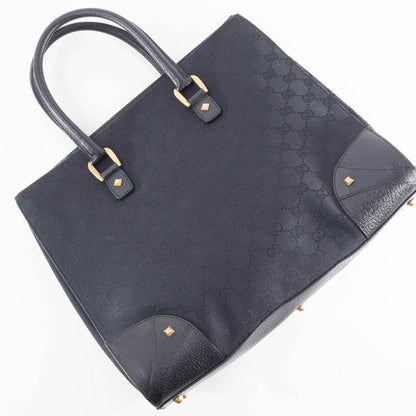 Gucci Gg Canvas Tote Bag 120897 In Black Leather