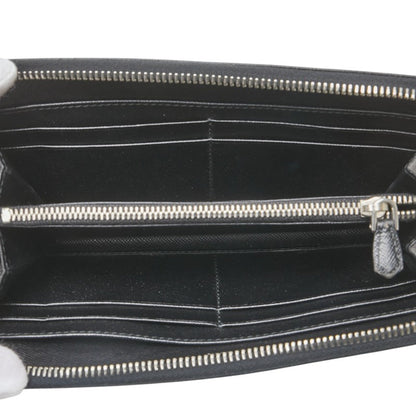 Prada Triangle Logo Plate Long Wallet Round Zipper Black Leather