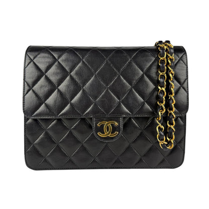 Chanel Shoulder Bag Matelasse Leather Metal Black Gold