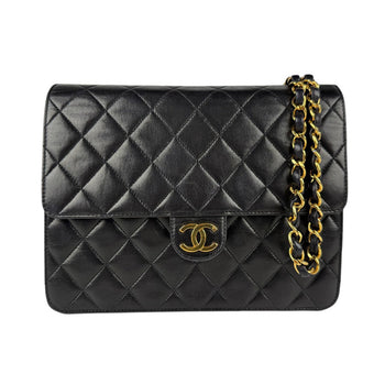 Chanel Shoulder Bag Matelasse Leather Metal Black Gold