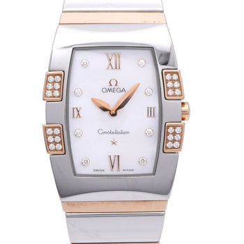 Omega Constellation Quadrella 1286.75 Quartz Watch Ss/Diamond/Pink Gold White Shell 0219Omega