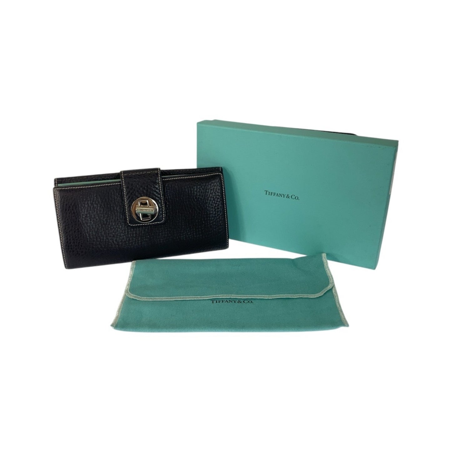 Tiffany & Co. Tiffany Black/Tiffany Blue Leather Long Wallet H30963G