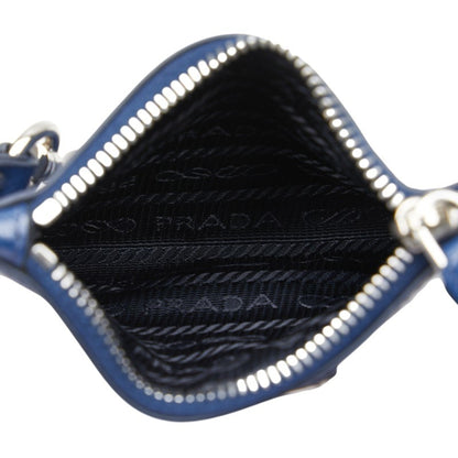 Prada Triangle Logo Plate Wallet/Coin Case Navy Saffiano Leather