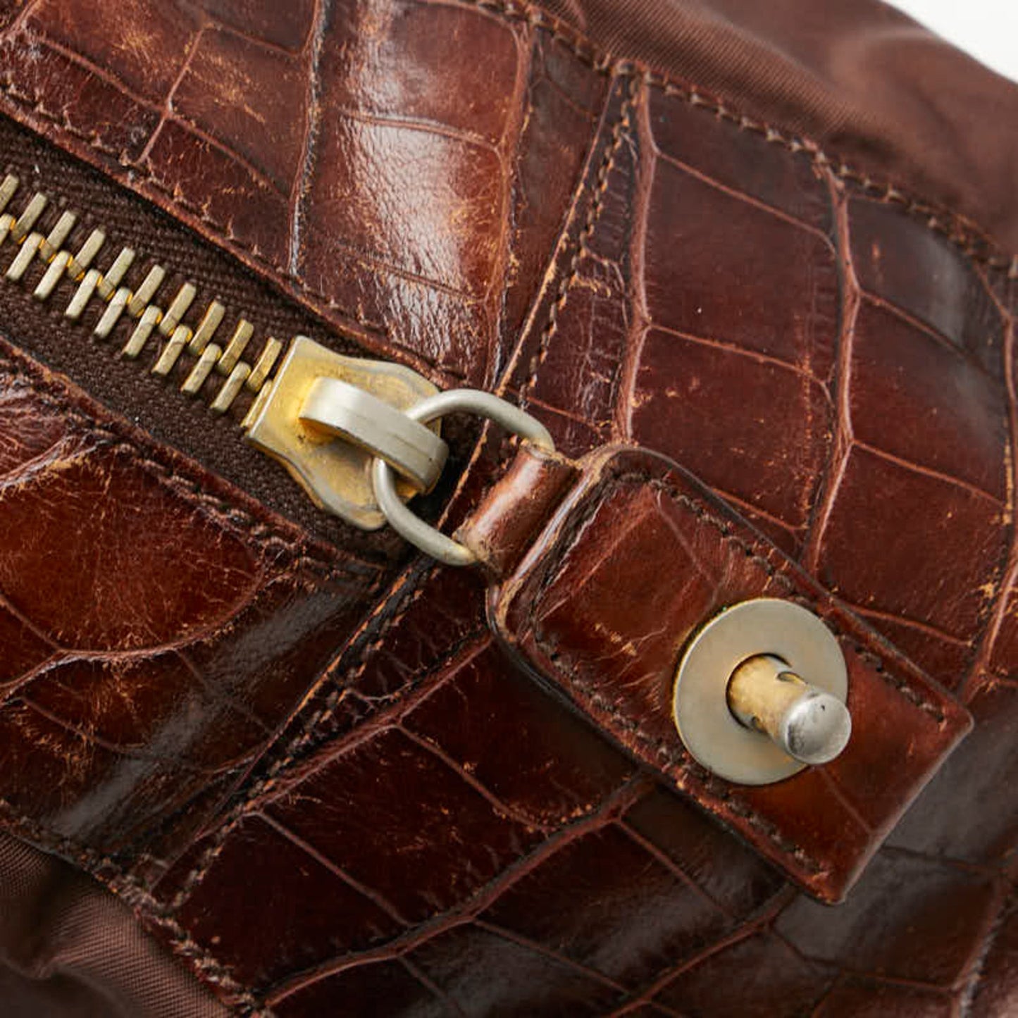 Prada Triangle Logo Plate Handbag Shoulder Bag Brown Nylon Leather