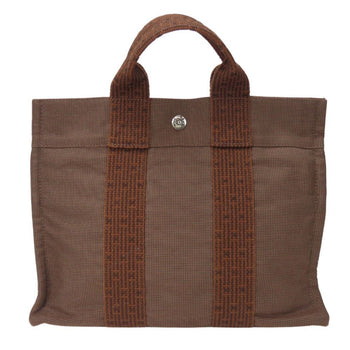 Hermes Handbag Tote Pm Air Line Old Metal Fittings Brown Canvas