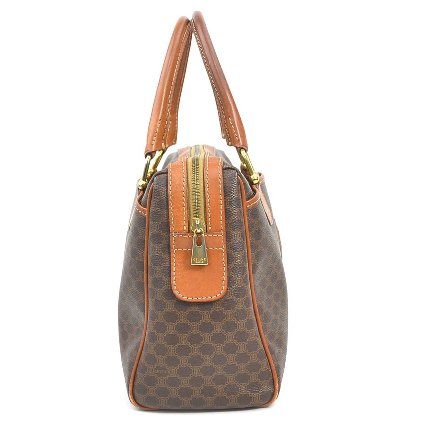 Celine Handbag In Brown And Gold Macadam Leather