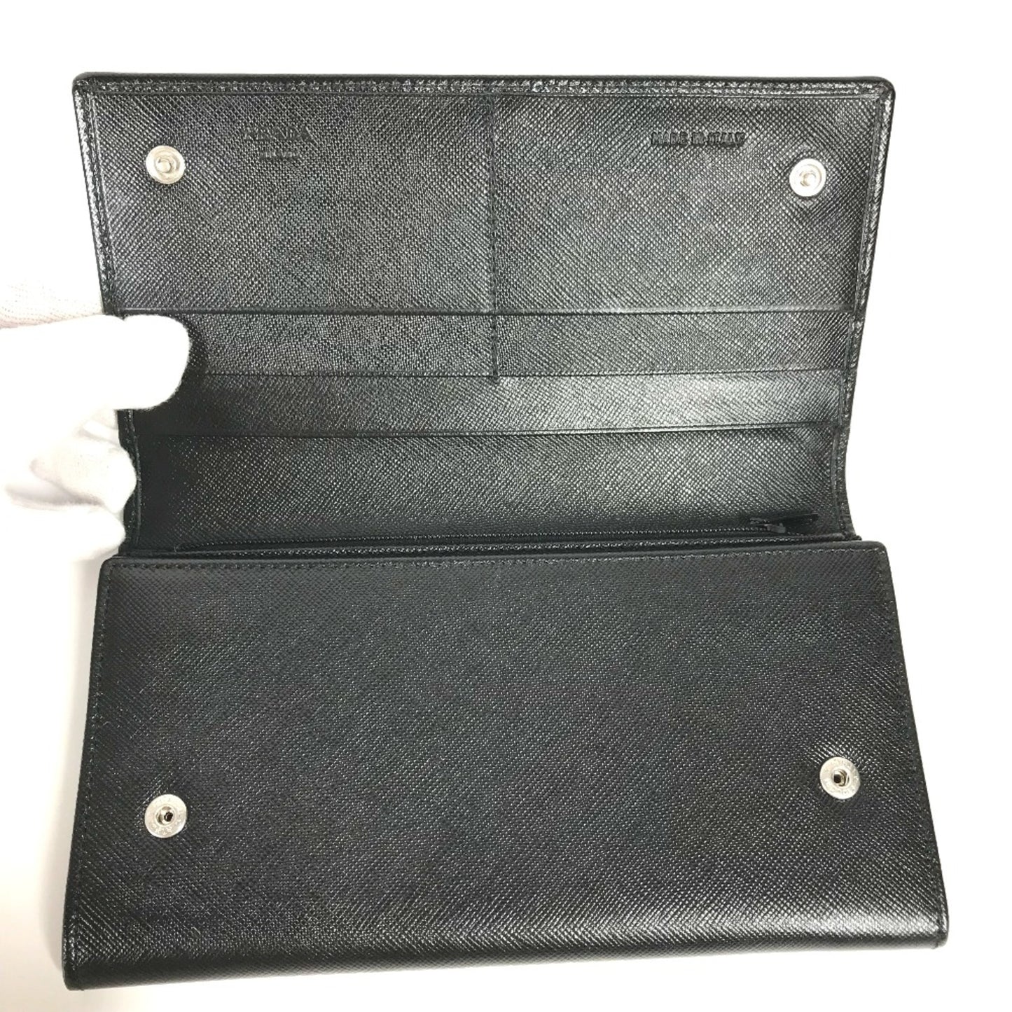Prada M608A Triangle Logo Triangle Logo Plate Bifold Long Wallet Black