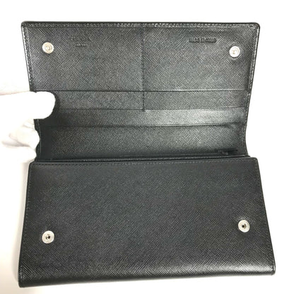 Prada M608A Triangle Logo Triangle Logo Plate Bifold Long Wallet Black