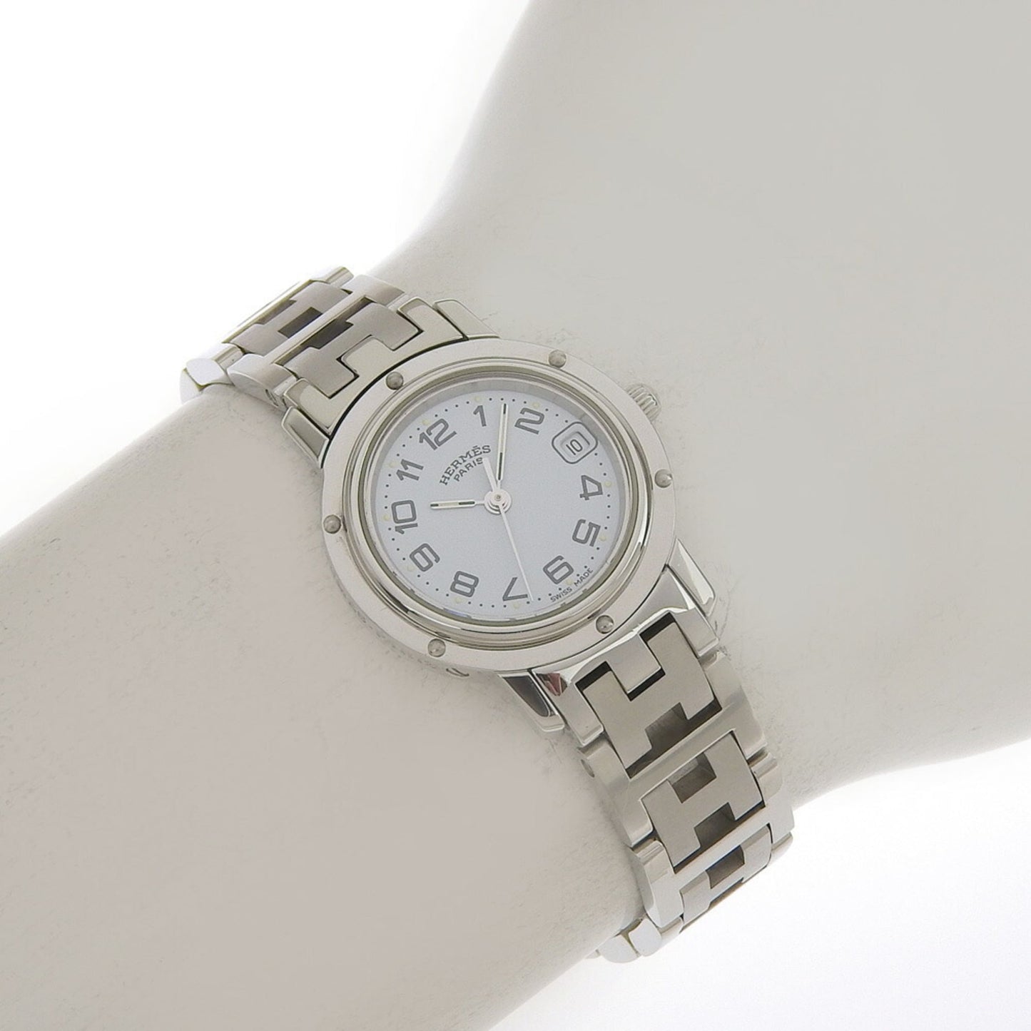 Like New Herms Clipper Date Cl4 210 Watch With A Light Blue Dial