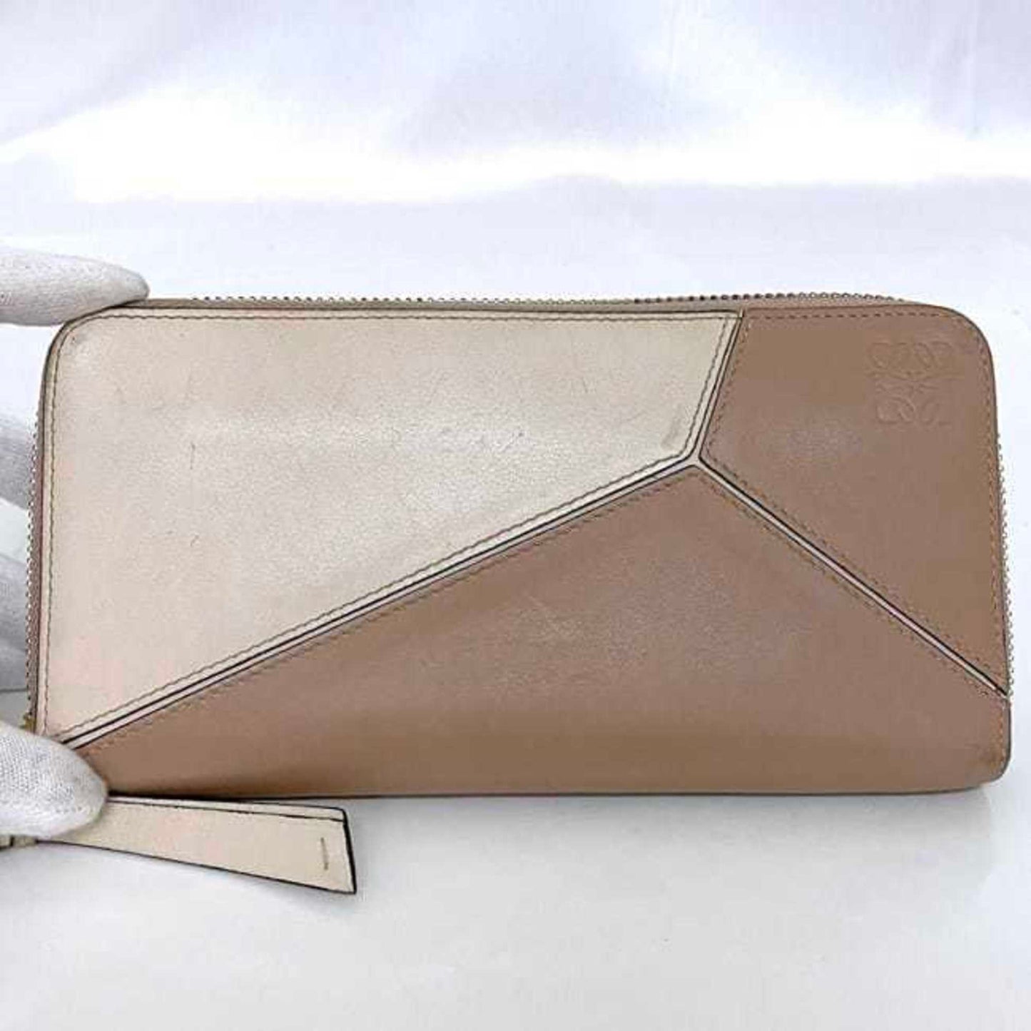 Loewe Round Long Wallet Ec-22656 Pink Beige White Puzzle 122N30Df13 Leather 261709