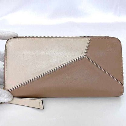 Loewe Round Long Wallet Ec-22656 Pink Beige White Puzzle 122N30Df13 Leather 261709
