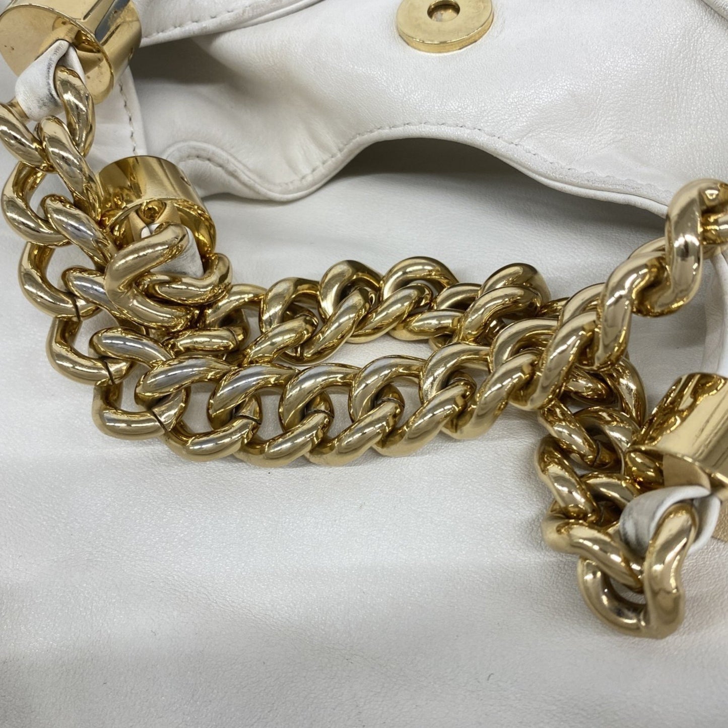 Chanel Shoulder Bag Chain Leather White 2-Way