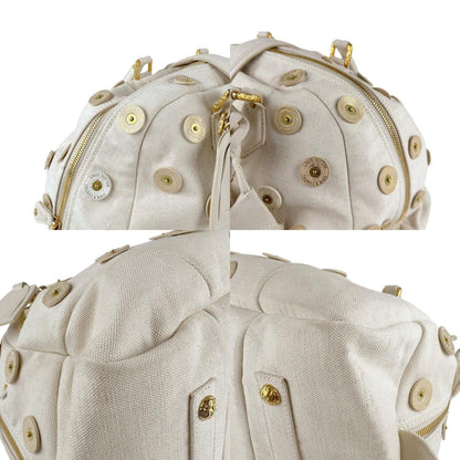 Louis Vuitton Handbag Polka Dots Panama Bowly Canvas Leather Light Beige Gold