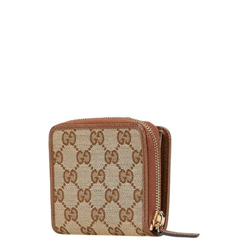 Gucci Gg Canvas Zip-Around Bifold Wallet 346056 Beige Brown Leather