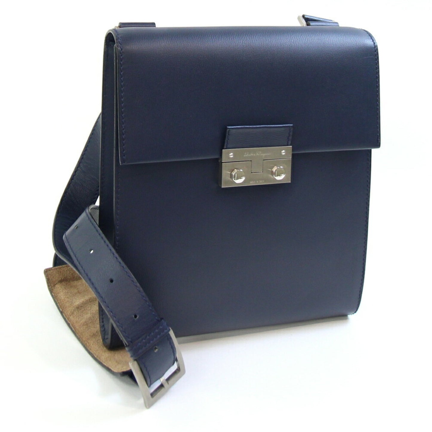 Salvatore Ferragamo 21 1537 Navy Leather Crossbody Shoulder Bag