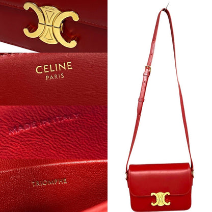 Celine Triomphe Logo Hardware Leather Mini Shoulder Bag Pochette Red 36147
