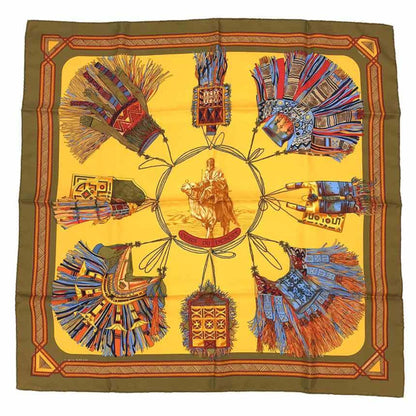Hermes Hermes Carre 90 Scarf Muffler Cuirs De Desert Desert Leather Nomad Tuareg Tribe Yellow 100%