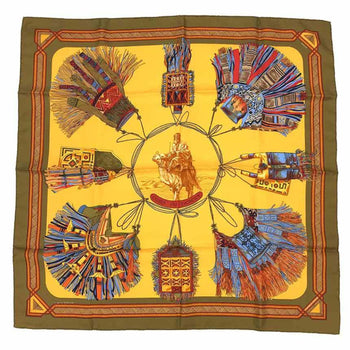 Hermes Hermes Carre 90 Scarf Muffler Cuirs De Desert Desert Leather Nomad Tuareg Tribe Yellow 100%