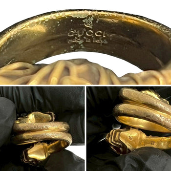 Gucci Double Tiger Head Ring With Metal And Rhinestones