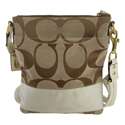 Coach Signature Beige White Gold Hardware Canvas Leather Shoulder Bag Pochette Crossbody