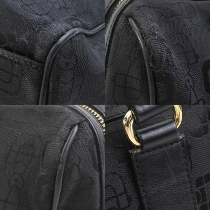 Gucci Handbag Canvas Leather Black Gold