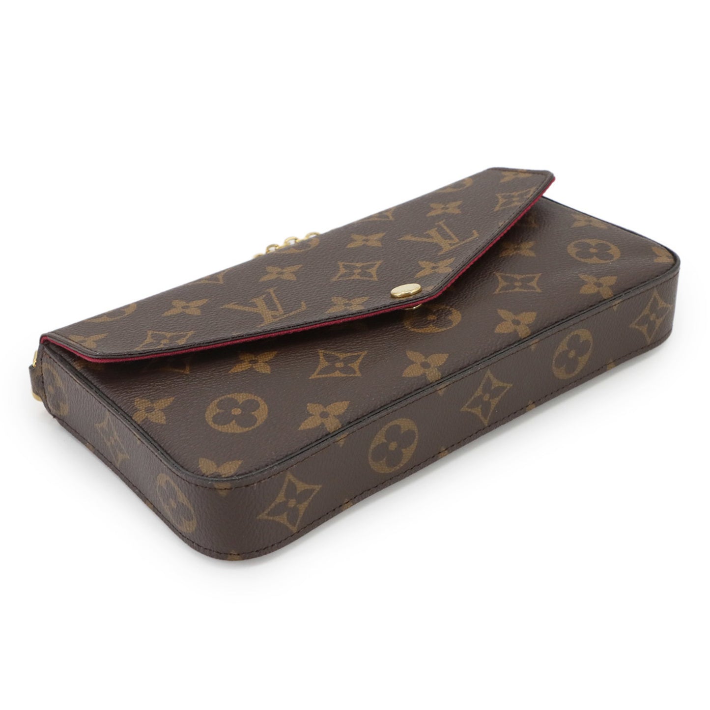 Louis Vuitton Monogram Felicie Pochette Chain Wallet In Brown Fuchsia