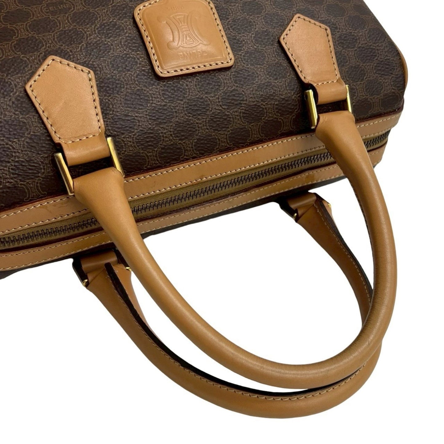 Celine Macadam Blason Logo Print Leather Handbag/Mini Boston Bag Brown 27020