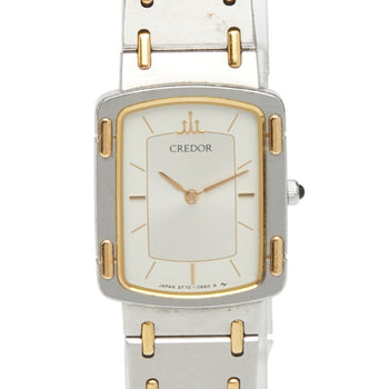 Seiko Credor Watch 2F70-5600 Quartz Silver Dial Stainless Steel Plated