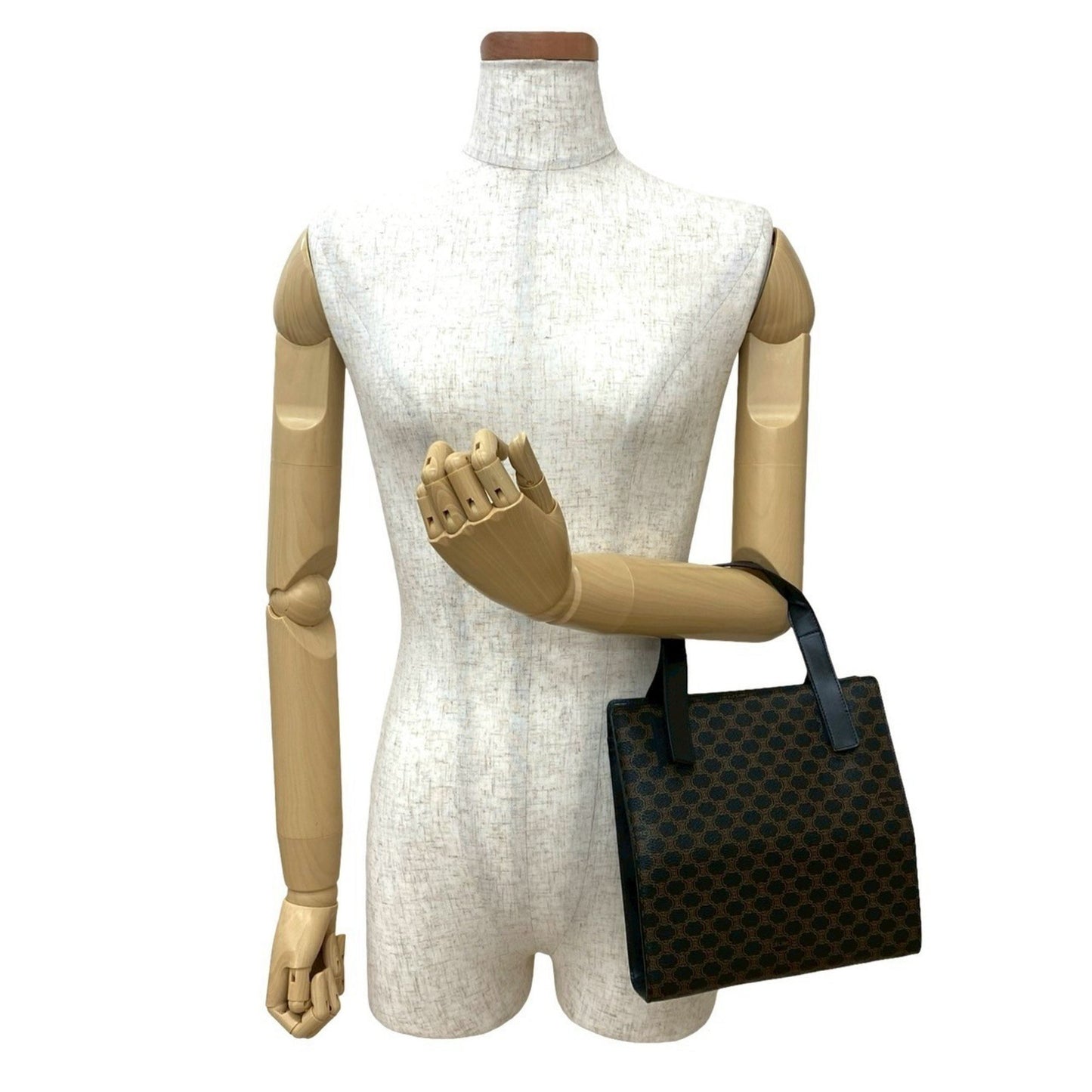 Celine Macadam Blason Pattern Leather Handbag/Mini Tote Bag In Black