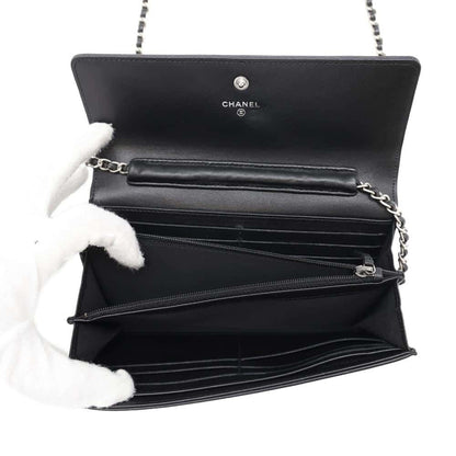 Chanel Chain Wallet Coco Mark Leather Chanel Black