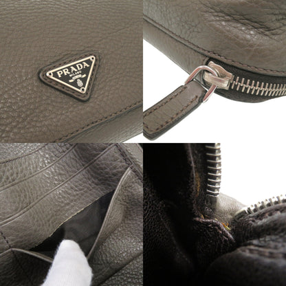 Prada Triangle Logo Leather Gray Second Bag Clutch 0188 Prada