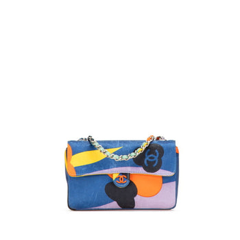 Chanel Coco Mark Print Mini Chain Shoulder Bag In Blue Multicolored Satin
