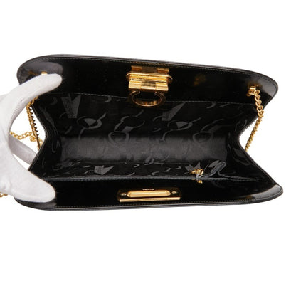 Salvatore Ferragamo Gancini Chain Shoulder Bag In Black Patent Leather