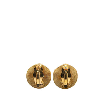 Chanel Coco Mark Round Earrings Gold Black Plated